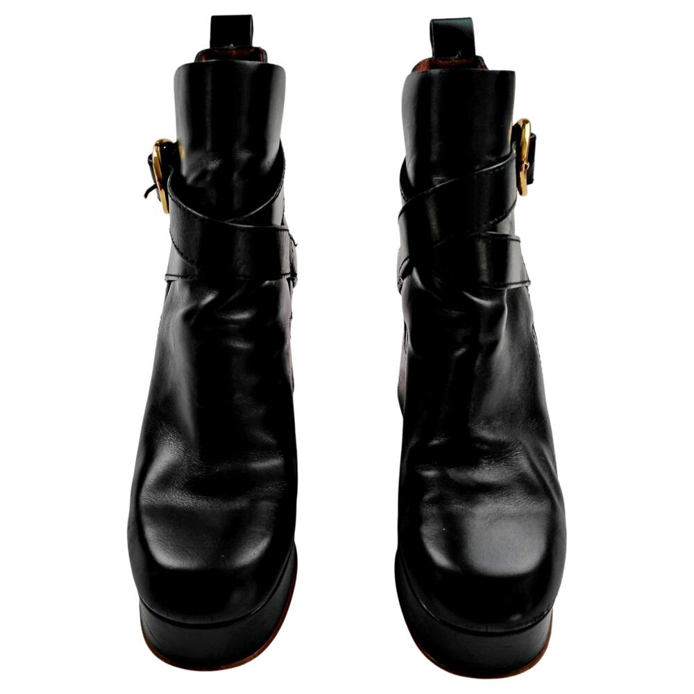 SEE By Chloe Black Leather Platform Wedge Ankle Boots Sz 40 9 / 9.5 - Picture 2 of 6
